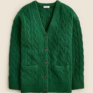 NEW W/TAG -- J. Crew Relaxed Cable-Knit Cardigan in GREEN